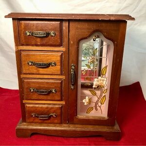 Vintage Wooden Jewelry Box With 4 Drawers